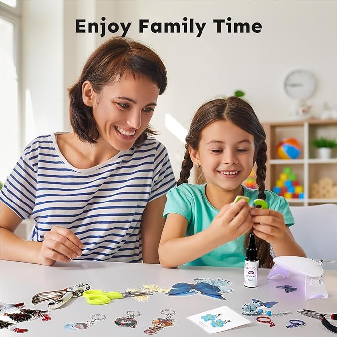 Auihiay Shrink Plastic Sheet Kit, Include UV Resin, UV Lamp, 20PCS Shrink Papers and Rich DIY Tools for Crafts Kids Jewelry Making, DIY Key Chains, Earrings