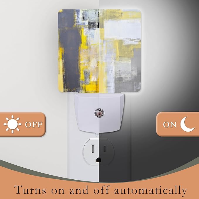 Night Light,Grey and Yellow Abstract Art Night Lights Plug into Wall for Boys Girls Bedroom Decorative Half Round Nightlight Led Lamp 0.5W Sleep Friendly