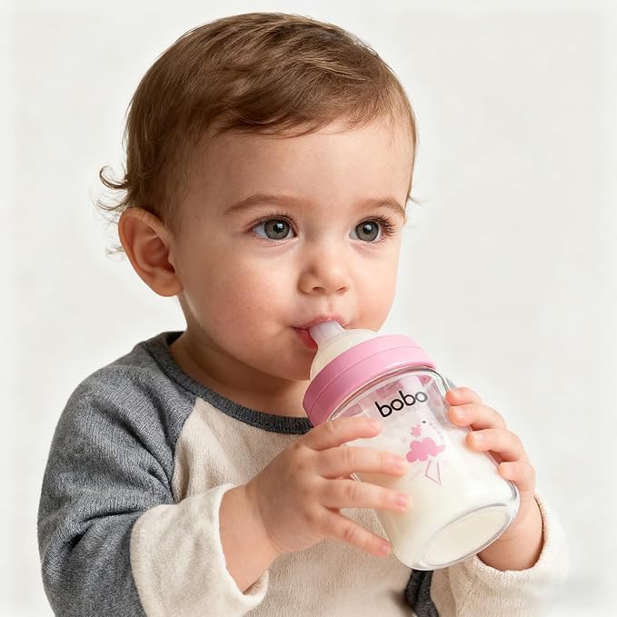 YOHKOH Glass Baby Bottles with Slow Flow Nipple, Newborn Anti-Colic Baby Bottles for 0+ Months, Wide Neck Feeding Bottle, Clear (Red, 5oz (Pack of 4))