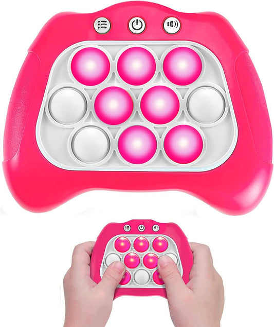 Quick Push Puzzle Game Machine Pop Fidget Light-Up Squeeze Poppet Sensory Toy Educational Push Pop Bubble Toy Stress Relief Party Favors Puzzle Game for Kids Teens Adults （Pink）