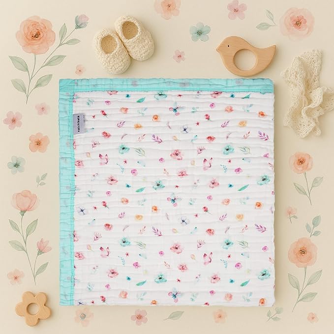 Organic Cotton Muslin Baby Blanket for Boys and Girls - Luxurious Soft Toddler Quilt for Swaddling - Gender Neutral Blanket - Baby and Toddler Gift - Pastel Floral