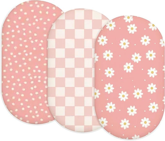 Bassinet Sheets for Baby Girls Boys 2 Pack, Fitted Baby Mattress Sheet for Rectangle, Oval, Hourglass Bassinet Mattress, Breathable Cozy & Universal Fit (Blush Berry)