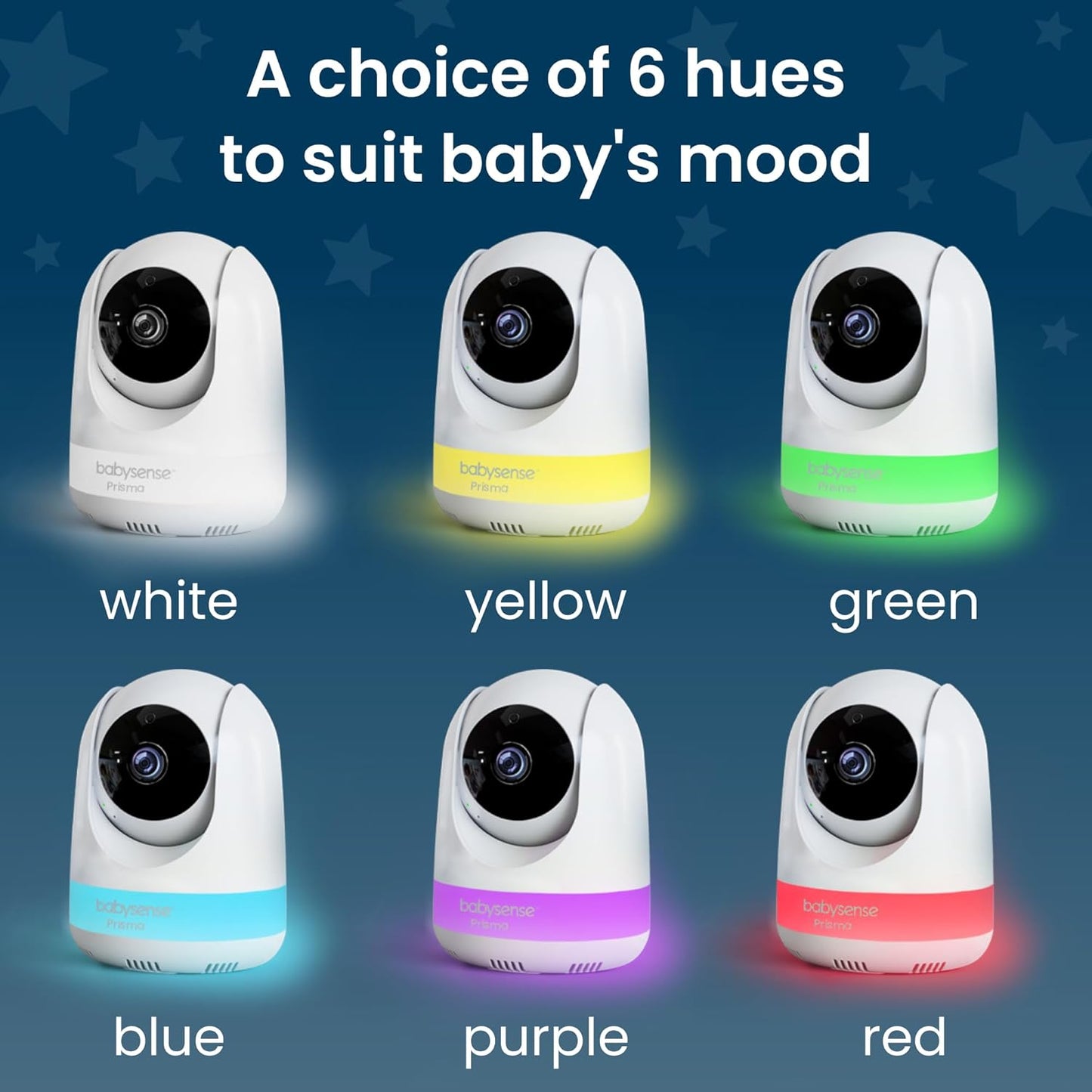 Babysense Prisma Baby Monitor with Camera and Audio, 5” HD Video Baby Monitor with 2 Cameras, 6-Color Night Light, Split Screen, Sound Machine with White Noise & Lullabies, Secure No WiFi