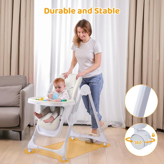 4-in-1 Baby High Chair with Play Bar, 7 Height-Adjustable Children's High Chair with Booster Seat, Stealable and Foldable Children's Chair, Light Beige