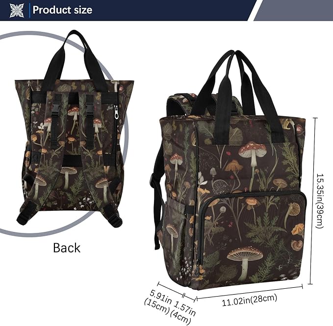 Diaper Bag Backpack Retro Mushroom Forest Travel Diaper Bags for Women, 10L Functional Baby Changing Bag with Insulted Pockets, Stroller Straps