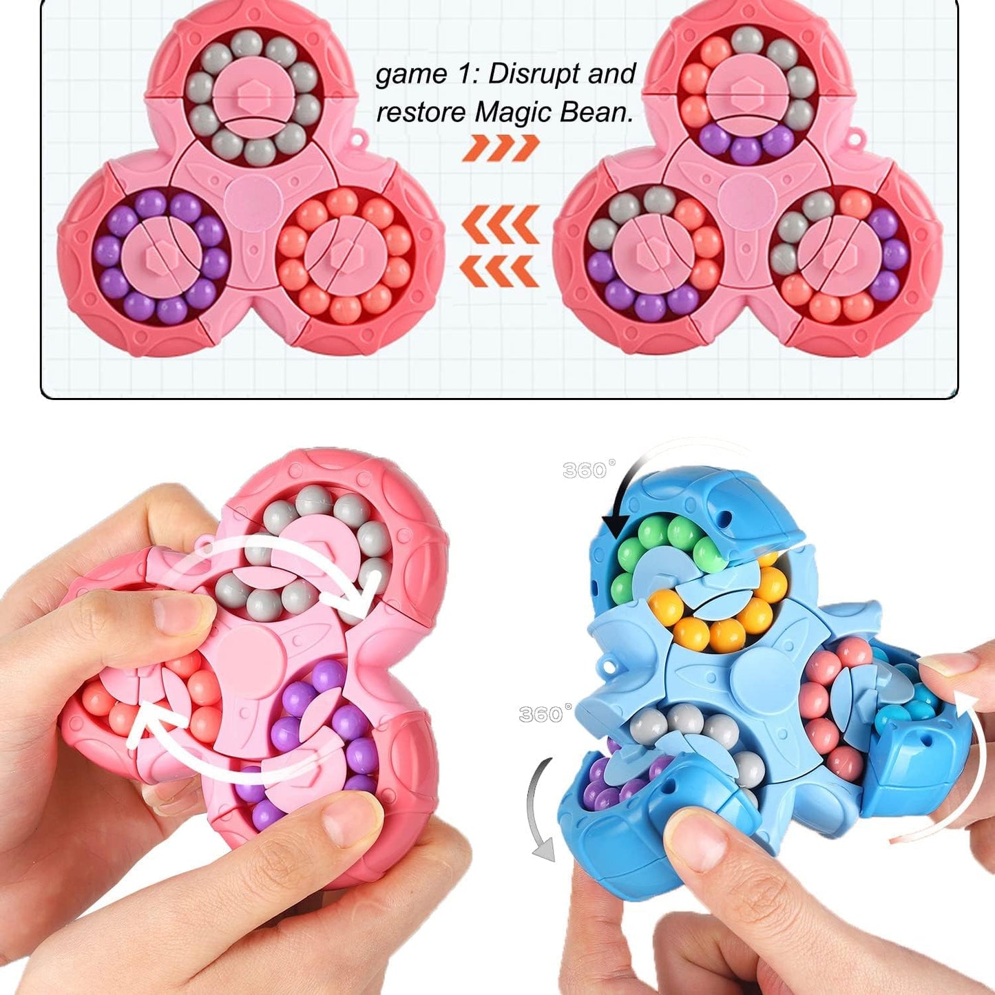 Magic Bean Rotating Brain Teaser Finger Puzzle Toy,Boys Girls Handheld Spinner Stress Anxiety Relief Ball Game Sensory Toys,Gift for Kids Ages 3Above Easter Christmas Birthday New Year