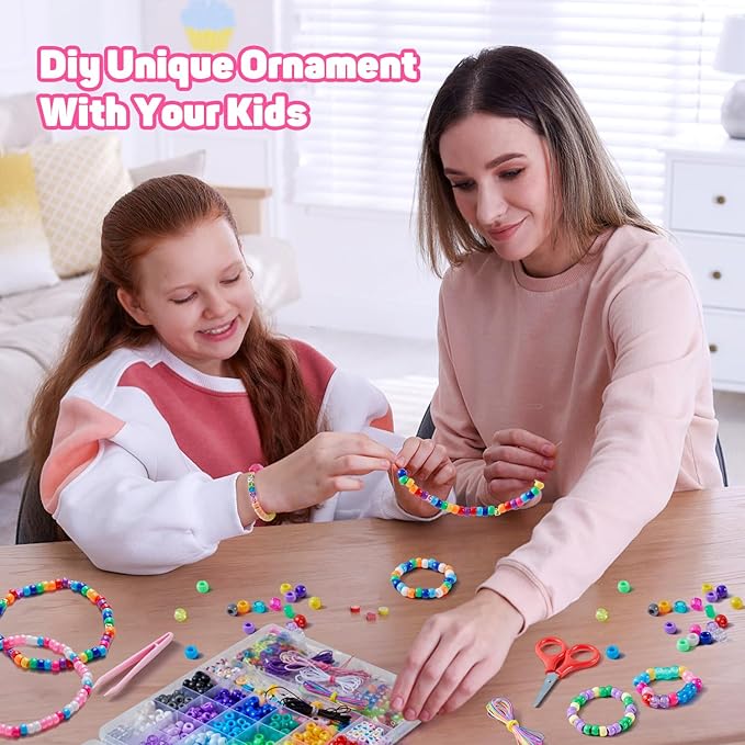 INSCRAFT 1200PCS Bracelet Making Kit, 24 Colors Pony Rainbow Kandi Beads, Friendship Bracelet Kit with Elastic Strings for Jewelry Making, Craft Gifts for Girls Adults