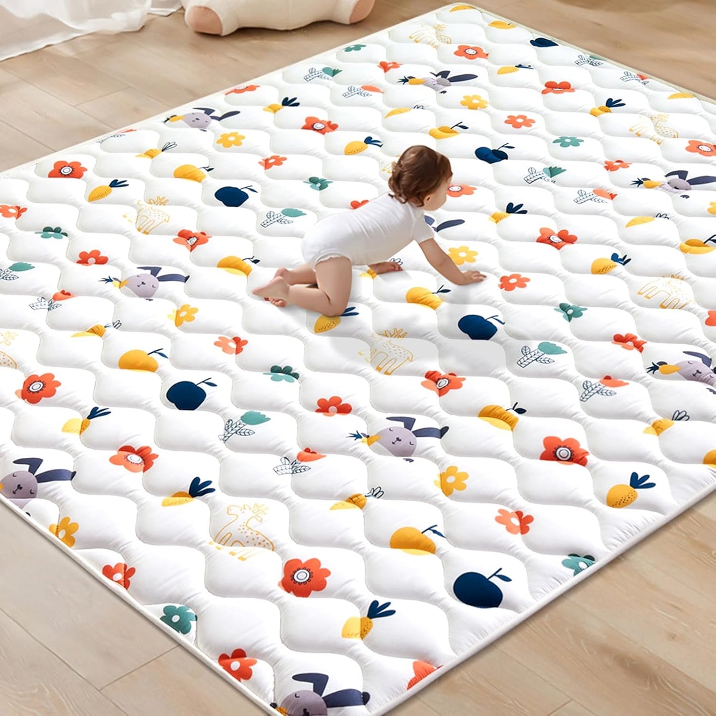 Odorless Premium Foam Baby Play Mat 79" x 71", Soft Microfiber Fabric Crawling Mat for Floor- Comfortable and Hypoallergenic, Non-Slip Cushioned Floor Playpen mat for Infants,Babies,Toddlers