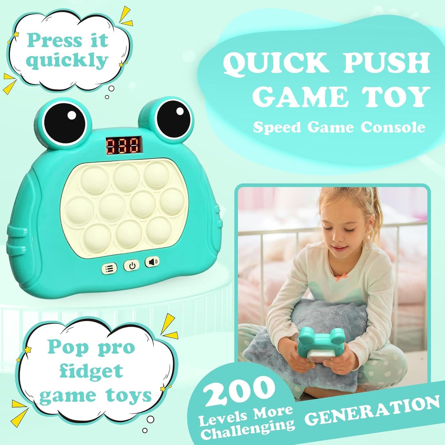 Fast Push Pop Pro Light Up Fidget Game Controller, Puzzle Pop Pro Game Fidget Toys Adults Handheld Bubble Pop Fidget Game Console St. Patrick's Day Anti-Anxiety Autism Electronic Pop Game Toy