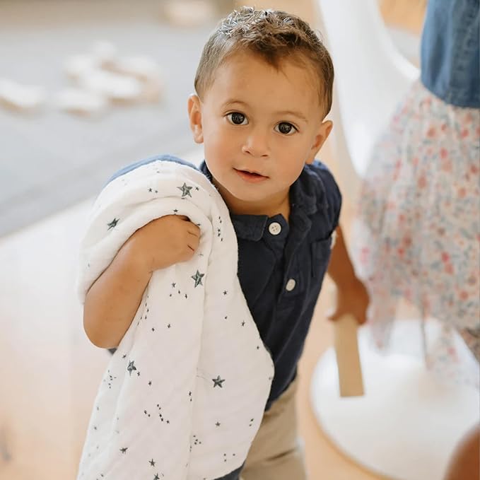 Little Unicorn Newborn Receiving Quilt | Ultra- Soft, Multi-Layered Muslin Fabric | Gift for Newborns & on-The-go (Shooting Stars)