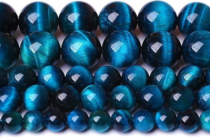 120PCS 6MM Blue Tiger Eye Beads Natural Stone Gemstone Spacer Loose Beads for Jewelry Making DIY Bracelet Semi Precious Beads Strand 2 Strands