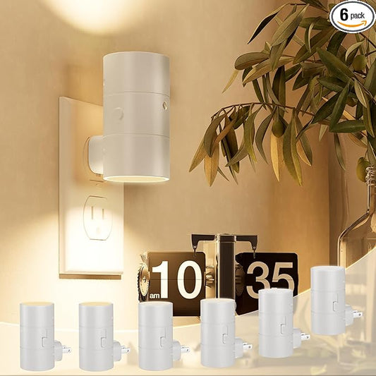 NIORSUN Night Lights Plug into Wall, Dimmable with 3 Color Modes & Auto On/Off Sensor, Ultra-Slim Nightlight for Hallway, Bathroom, Bedroom, Nursery, Kitchen (6 Pack, White)