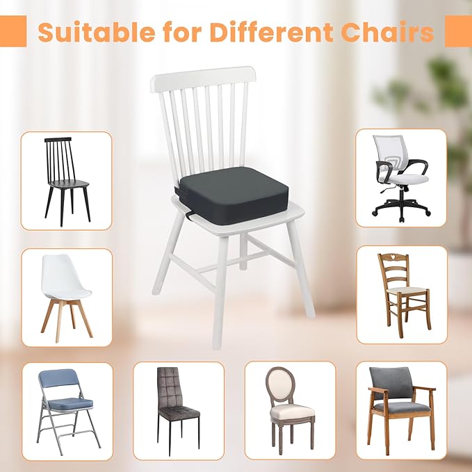 Toddler Booster Seat for Dining Table, Kids Booster Seat for Kitchen Chair with Non-Slip Bottom, Portable Detachable Washable Increasing Cushion with 2 Adjustable Straps (Grey)