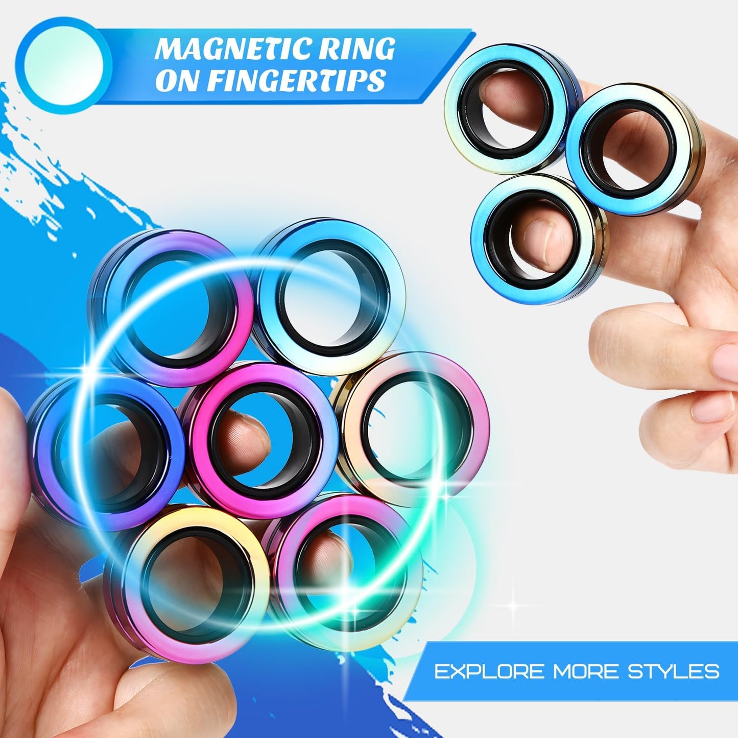 9 Pack Magnetic Rings Fidget Toy Set｜Magnetic Fidget Rings for ADHD Stress Relief｜ Colorful Fidget Toy Rings for Training Relieves Autism Anxiety｜Great Gifts for Kids&Teens
