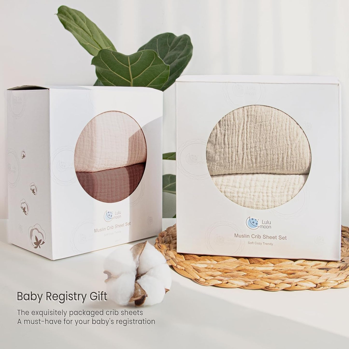 lulumoon Baby Muslin Crib Sheets - Toddler Cotton Fitted Crib Sheets Neutral for Boys and Girls 2Pack