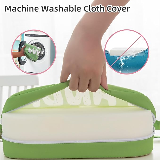 Toddler Booster Seat for Dining Table, Portable Kids Booster Seat with Safety Buckles Portable Increasing Booster Cushion with Non-Slip Bottom (Green Panda)