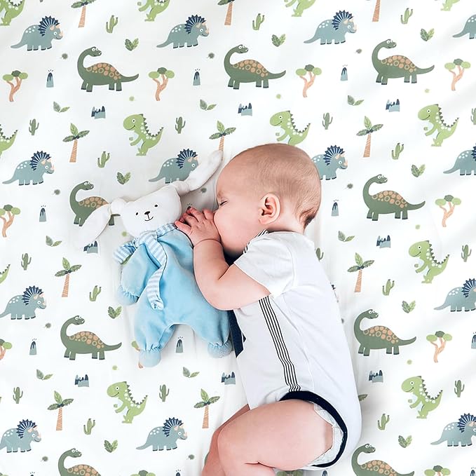 Wowelife Dinosaur Crib Bedding Set for Boys Green, Premium 3-Piece Baby Bedding Set, Nursery Crib Set, Newborn, Infant & Toddler Nursery Bed Set, Green Dinosaur