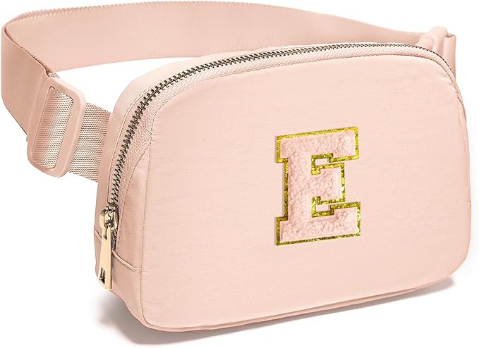 Gitus Gifts for 8 9 10 11 12 Year Old Girls Belt Bag Fanny Pack Crossbody Bags with Initial Letter Patch Cute Stuff Birthday Gifts for Teen Girls Women Personalized Trend Stuff (Coral Pink-E)