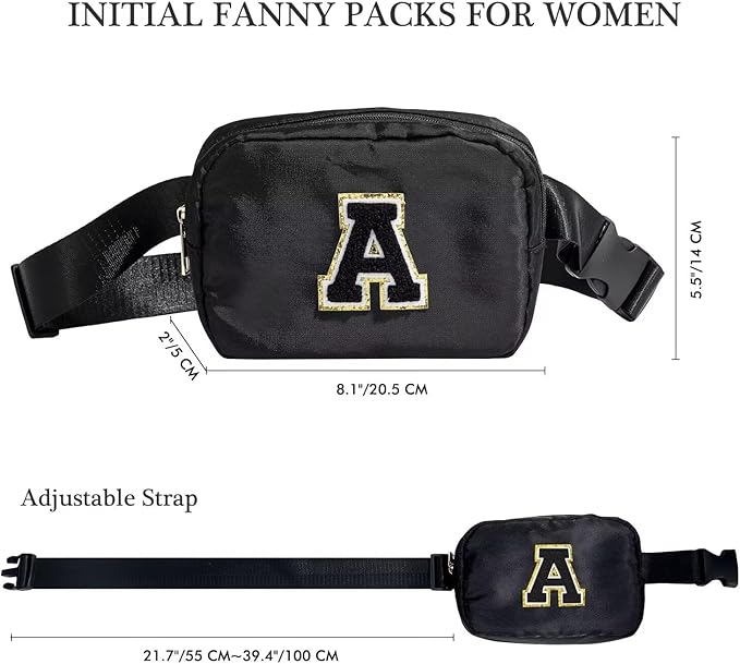 YOOLIFE Retirement Gifts for Women - Teacher Appreciation Gifts for Women Teacher Retirement Gifts for Women Teacher Bag Teacher Gifts from Students, Initial Crossbody Bag Belt Bag, Black V