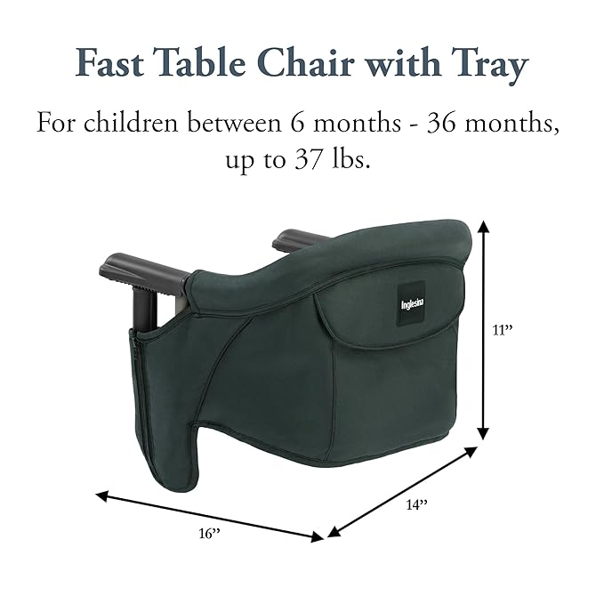 Inglesina Fast Table Chair - Dark Green + Fast Dining Tray - Portable Baby High Chair - for Babies & Toddlers up to 37 lbs -Fits Tables 0.8'' to 3.5'' Thick -Compact & Easy to Use -Travel Bag Included