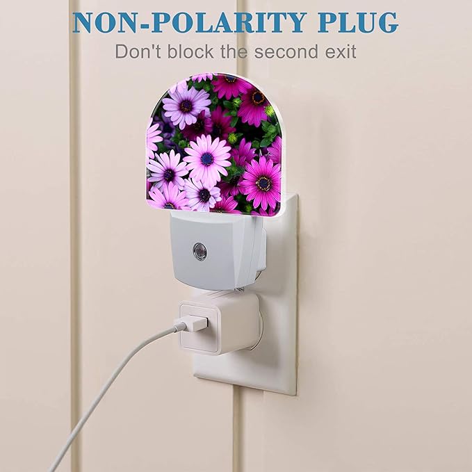 Beautiful Purple and Pink Flowers Night Light Plug into Wall with Dusk to Dawn Sensor Cute Nightlight for Kid Girls Boys Women Men Room Decor, Hallway, Kitchen, Bathroom, Nursery, Stairs