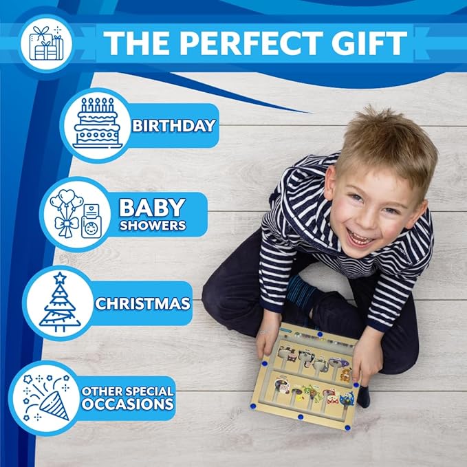 JDS Animal Color and Number Maze - Magnetic Wooden Puzzle Toy for Counting, and Color Recognition - Early Education Children’s Fine Motor Learning Activities