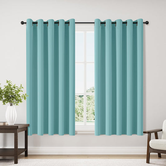 ChrisDowa Blackout Curtains 70 inches Wide for Bedroom - 2 Panels Set Extra Wide Grommet Thermal Insulated Room Darkening Curtains for Living Room (Aqua, 70 x 63 Inch)