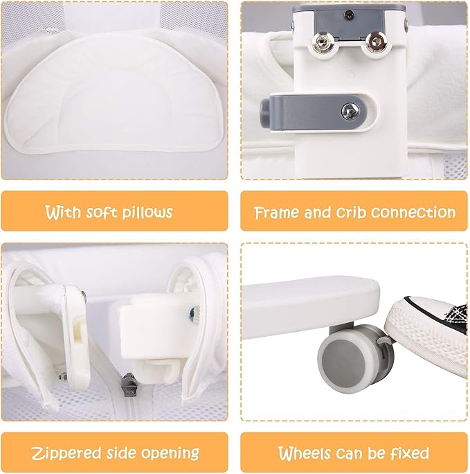 COLOR TREE Baby Bassinet Bedside Sleeper Bedside Crib with 6 Wheels, Mosquito Net, Comfy Mattress for Newborn Baby/Infant, Portable