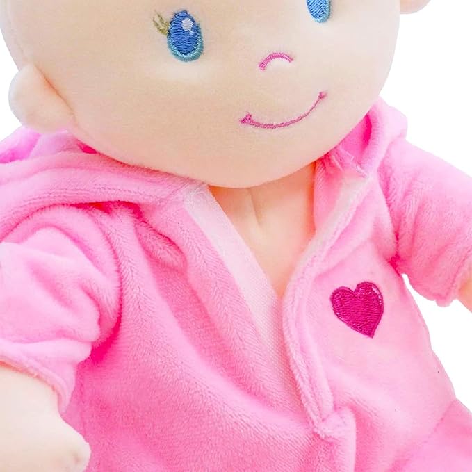 June Garden 12" Musical Sweet Dolly Dinopuff - Interactive Stuffed Ultra Soft Talking Baby Doll for Birth and Up - Removable Pink Dinosaur Outfit