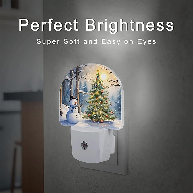 Christmas Tree With Snowman Night Light for Kids,Winter Holiday Snowman Night Light Plug in with Dusk to Dawn Sensor,0.5w Energy Saving Nightlight for Boys Girls Hallway Stairway Kitchen Bedroom