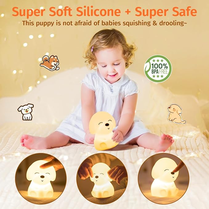 Mubarek Kids Night Light Cute Lamp, Remote+16 Colors Night Lamp for Bedroom, Dimmable Night Light, Timer for Kids Lamp, Battery Operated Kawaii Room Decor,Cute Dog Gifts Puppy Gifts for Boys