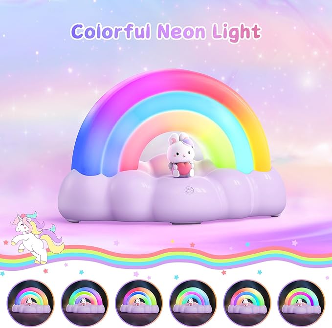 Rainbow Night Light, Kids Light with Three Mode and 30 min Timing LED Rechargeable Touch Control Neon Light for Kids Room,Nursery Night Light for Baby, Gift for Girls and Boys (Purple)