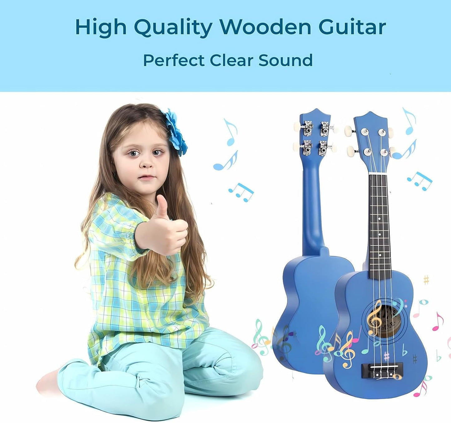 21 Inch Wooden Kids Toddler Child Children Acoustic Guitar Musical Instruments Ideal for 3-9 Year Old Boys Girls Gifts (Blue)