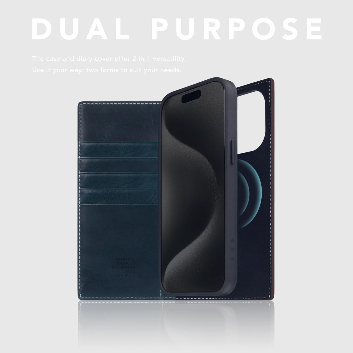 D7 Italian Wax Leather Wallet Case for iPhone 15 Pro Max - [2-in-1] Handcrafted Detachable Diary Style with Magnetic MagSafe Back Cover, Gift Box Included (Blue)