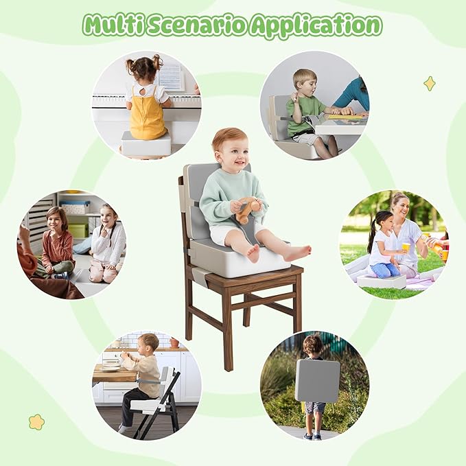 Booster Seat for Kitchen Chair, Toddler Booster Seat for Dining Table with Backrest and Safety Buckles, Portable Non-Slip Bottom Toddler Booster seat for Table