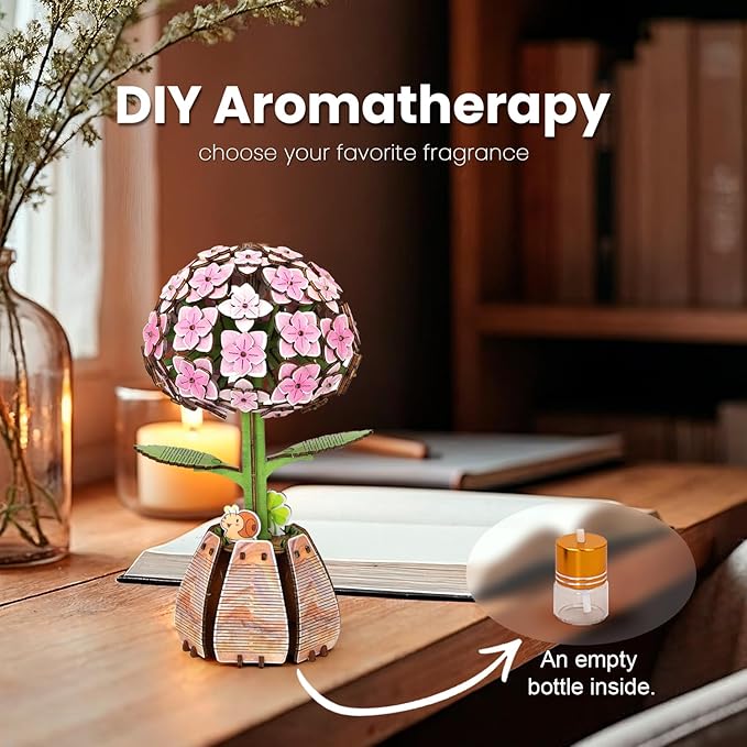 Jege 3D Flowers Wooden Puzzles for Adults,DIY Wooden 2 Flowers per Kit Building Set for Home Decor, Creative Craft Gift Toys Kits with 2 Perfume Bottles and Diffuser Sticks (Rose + Hydrangea)