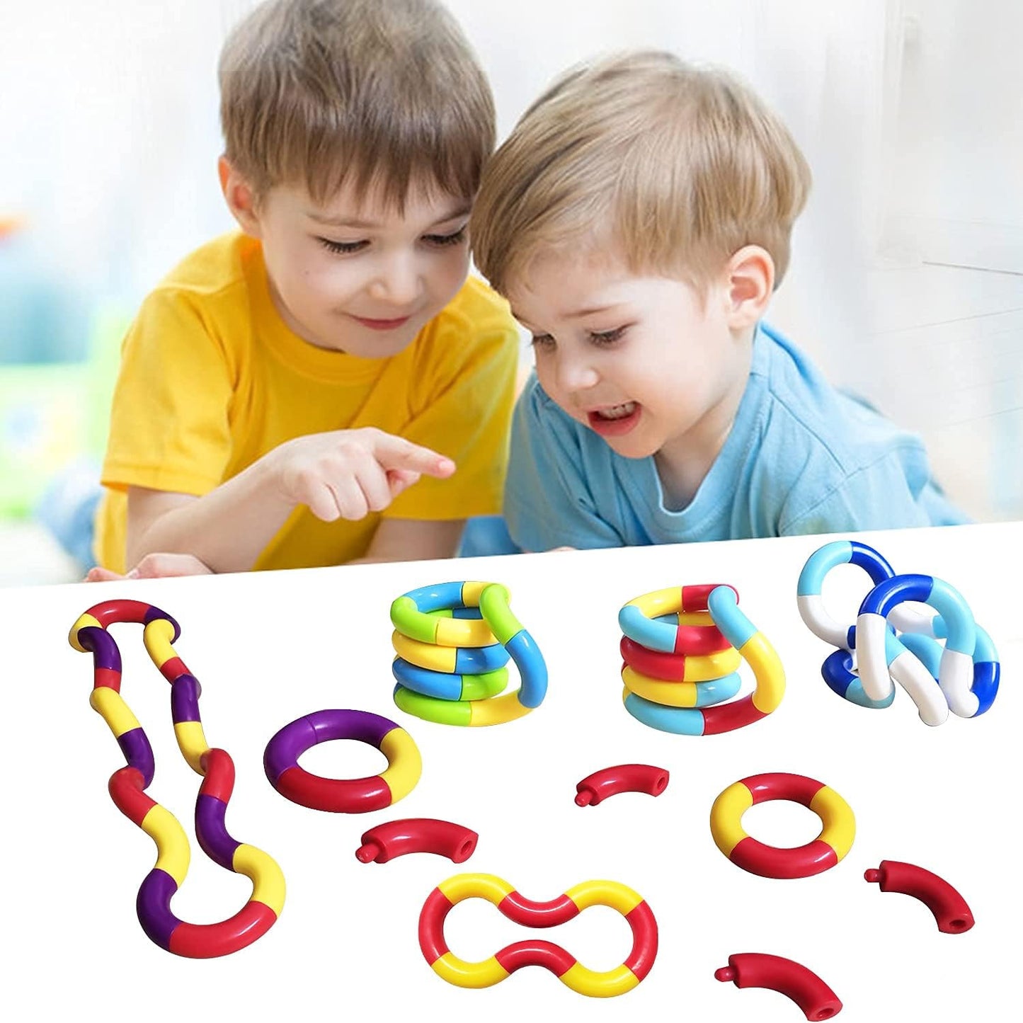 10pcs Tangles Fidget Toys - Sensory Items Quiet Fidget Toys for Adults Boys Girls Anxiety Stress Relief Toys Pack- Squeeze, Twist, Chain Spinner Alternative Gift