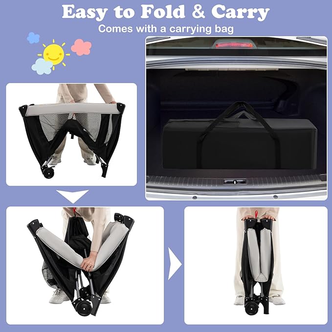 INFANS 3 in 1 Pack and Play, Portable Travel Baby Crib Bassinet with Detachable Mattress, Newborn Changing Table, Foldable Playpen with Carry Bag and 2 Wheels (Morden)