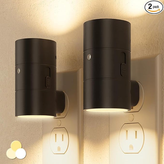 NIORSUN Night Lights Plug into Wall, Dimmable with 3 Color Modes & Auto On/Off Sensor, Ultra-Slim Nightlight for Hallway, Bathroom, Bedroom, Nursery, Kitchen (2 Pack, Black)