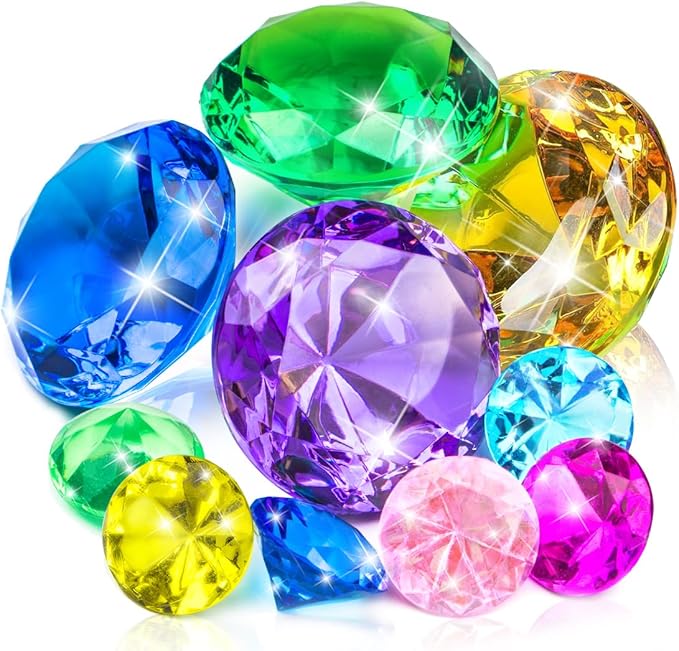 10pcs Extra Large Diving Gems for Pool for Kids,4pcs 60mm Oversized Diamonds and 6pcs 30mm Acrylic Gems Pirate Treasures,Swimming Pool Toys Favors and Sensory Bin Filler