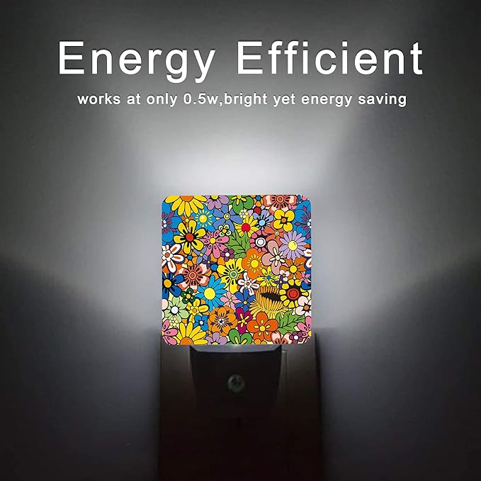 Hippies Flowers Night Light,Hippie Night Lights Plug into Wall 0.5W Sleep Friendly for Boys Girls Led Night Light Dusk to Dawn Sensor Nightlight for Stairway/Hallway/Bedroom