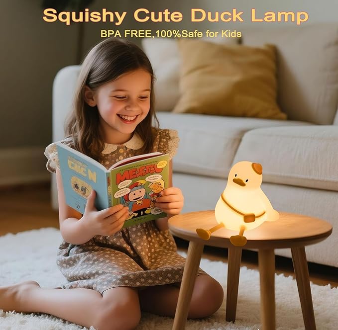 Duck Night Light for Kids 3 Levels Dimmable Silicone Animal Nursery Light,Adorable Rechargeable 30min Timmer Novelty Bedside Touch Lamp,Baby Nursery Kids Room Decor,Gifts for Girls boy