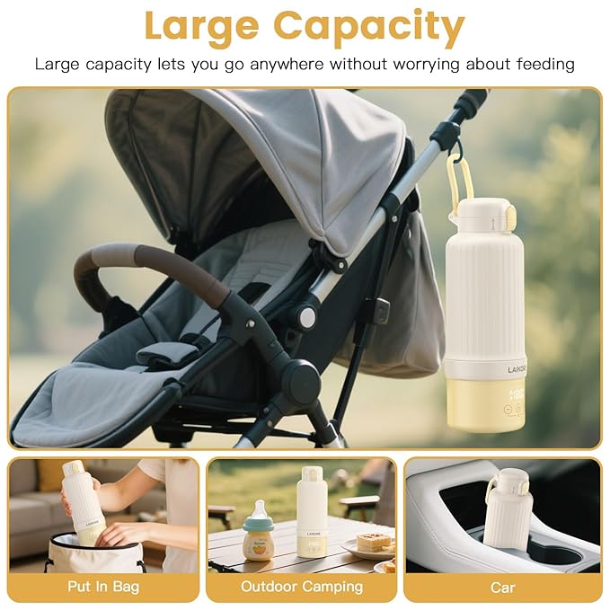 2025 AI Portable Baby Bottle Warmer for Travel – 17oz Cordless Milk Warmer with Detachable Battery, USB Rechargeable Breast Milk Warmer, Baby Bottle Heater for Home and On-The-Go Use