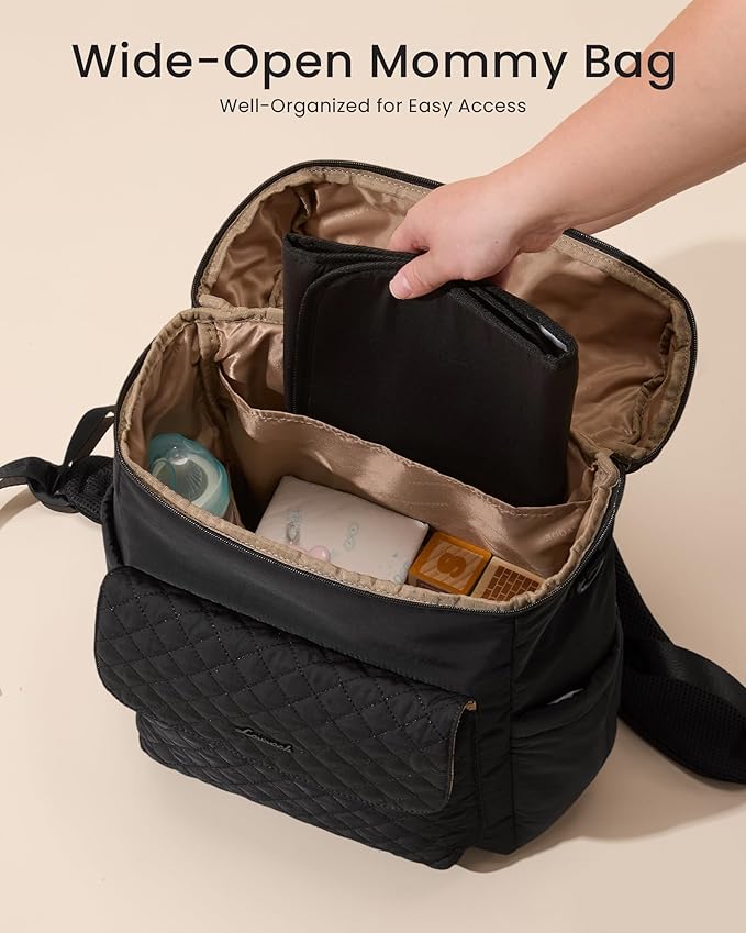 LOVEVOOK Diaper Bag Backpack, 3 in 1 Baby Bag with Changing Pad & Detachable Straps, Large Diaper Backpack for Mom Dad with Stroller Buckles, Black