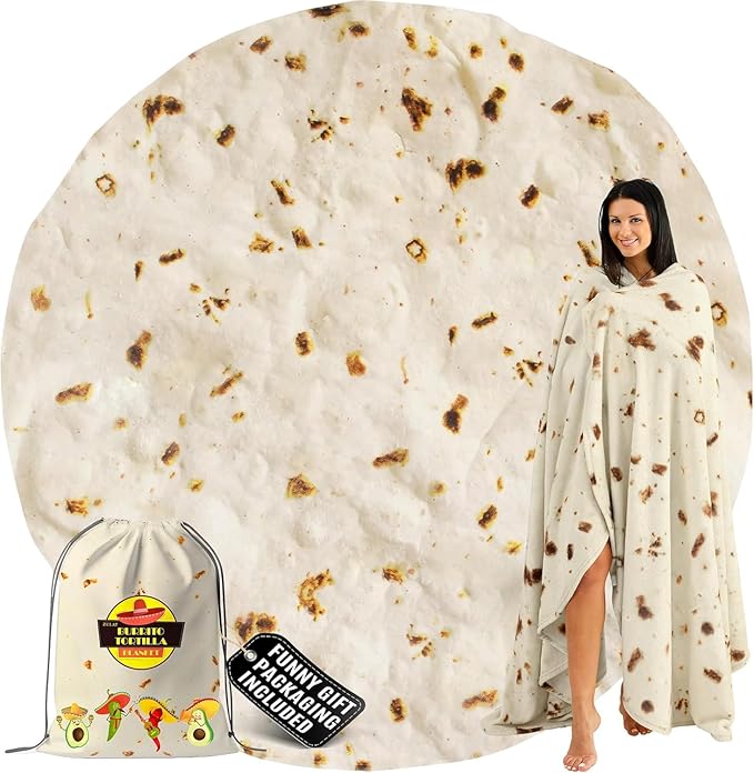 Zulay Giant Double Sided Tortilla Blanket with Drawstring Bag - Novelty Blanket for Adults & Kids - Soft Flannel Round Tortilla for Indoors, Outdoors, Travel, Home, 285 GSM - 60 Inches