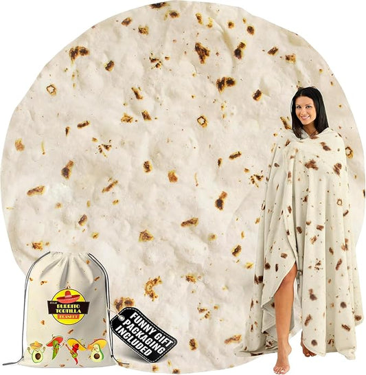 Zulay Giant Double Sided Tortilla Blanket with Drawstring Bag - Novelty Blanket for Adults & Kids - Soft Flannel Round Tortilla for Indoors, Outdoors, Travel, Home, 285 GSM - 60 Inches