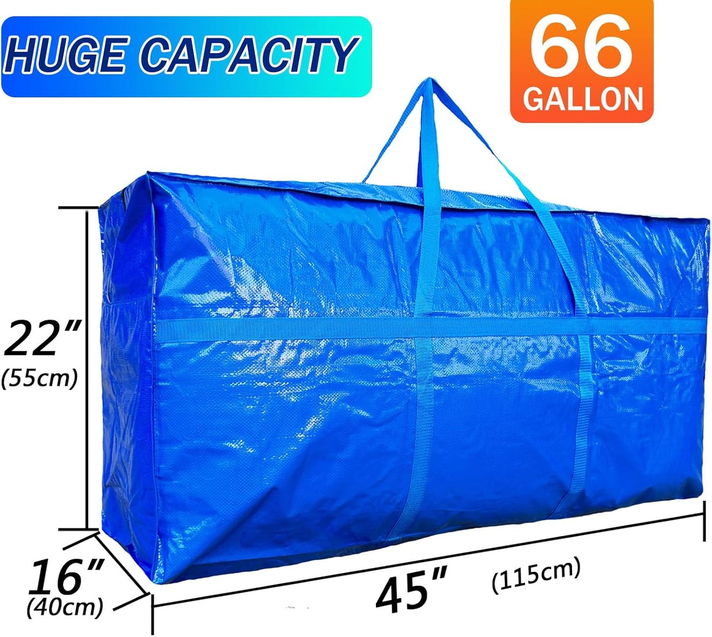 66 Gallon Extra Large Storage Bags, Huge Moving Bags Heavy Duty with Zipper and Stronger Handles, Big Foldable Duffle Bag for Travel - Waterproof Material Protects from Dust and Moisture - Storage