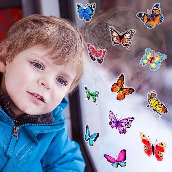 Window Clings Stickers for Kids Window Gel Clings Decals Thick Gel Clings Toddlers and Adults Classroom Home Nursery Airplane Birthday Party Supplies (Butterflies)