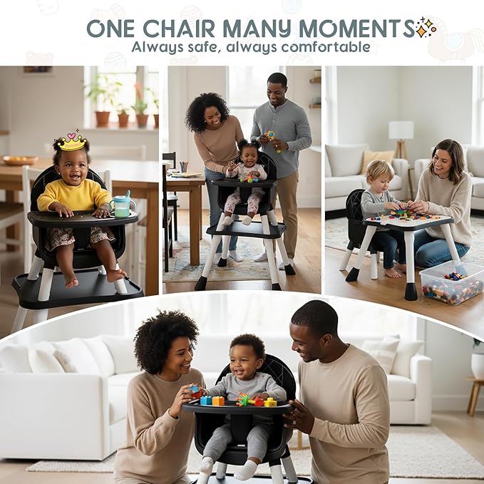 6 in 1 Baby High Chair, Convertible Highchair for Babies and Toddlers (Black)