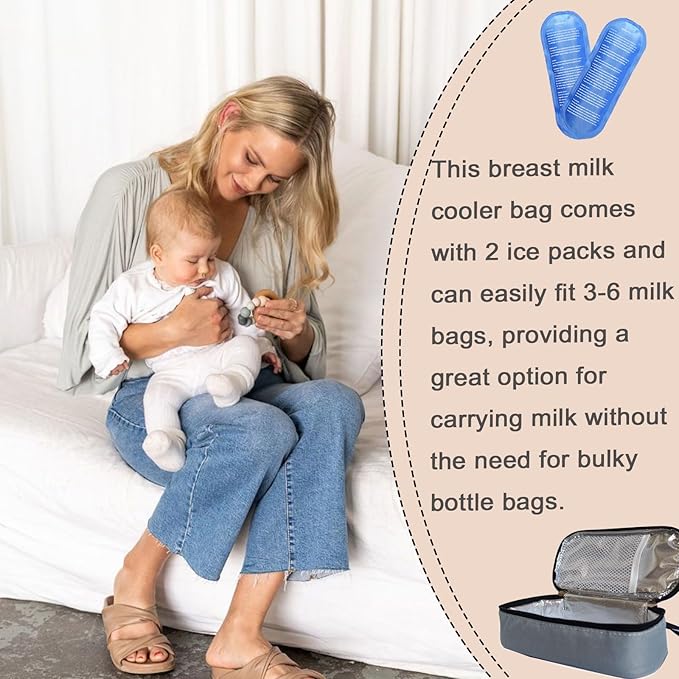 Insulated Breastmilk Cooler Bag with 2 Ice Packs - Breastmilk Cooler Organizer Bag for Daycare, Breastfeeding Mom Travel Outdoor